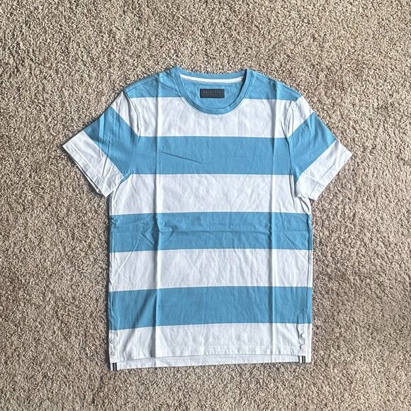 New SELECTED Blue & White Striped Cotton T-Shirt - Size L (Unisex) - Picture 3 of 6